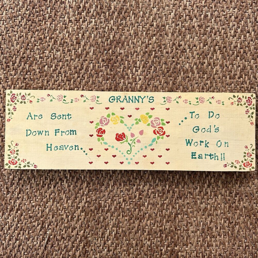 Vintage Granny Sign Wooden Wall Plaque Folk Art Stenciled Floral Cottagecore 17”
